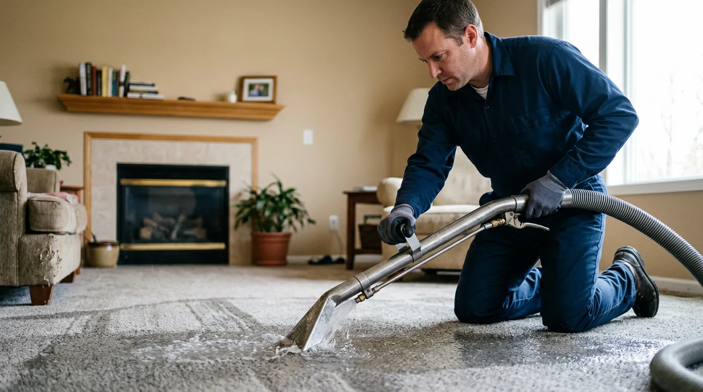 Water damage restoration technician working near Lowell, MI